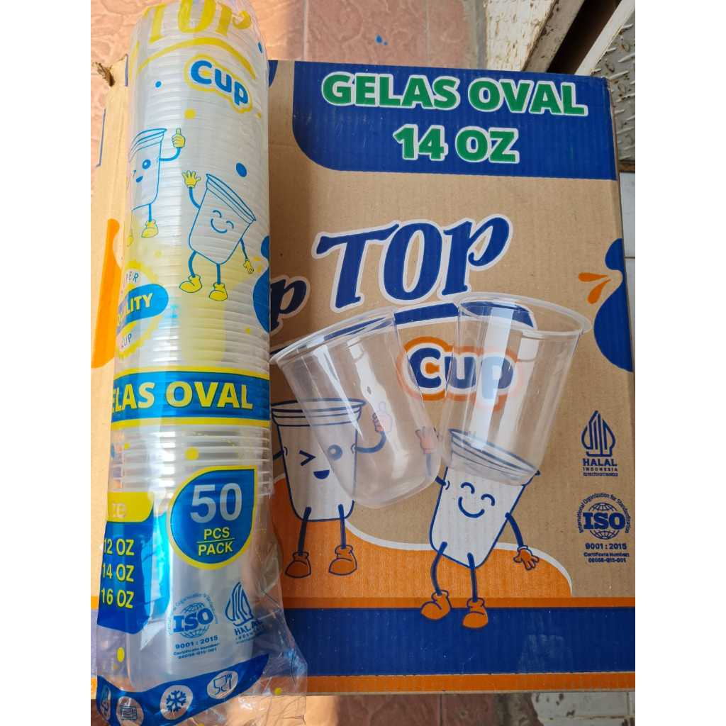 

2Xbtygneal Sakha Snack ) Gelas Plastik Oval 12Oz,14Oz,16Oz Isi50Pcs/ U Cup Merk Tiptop