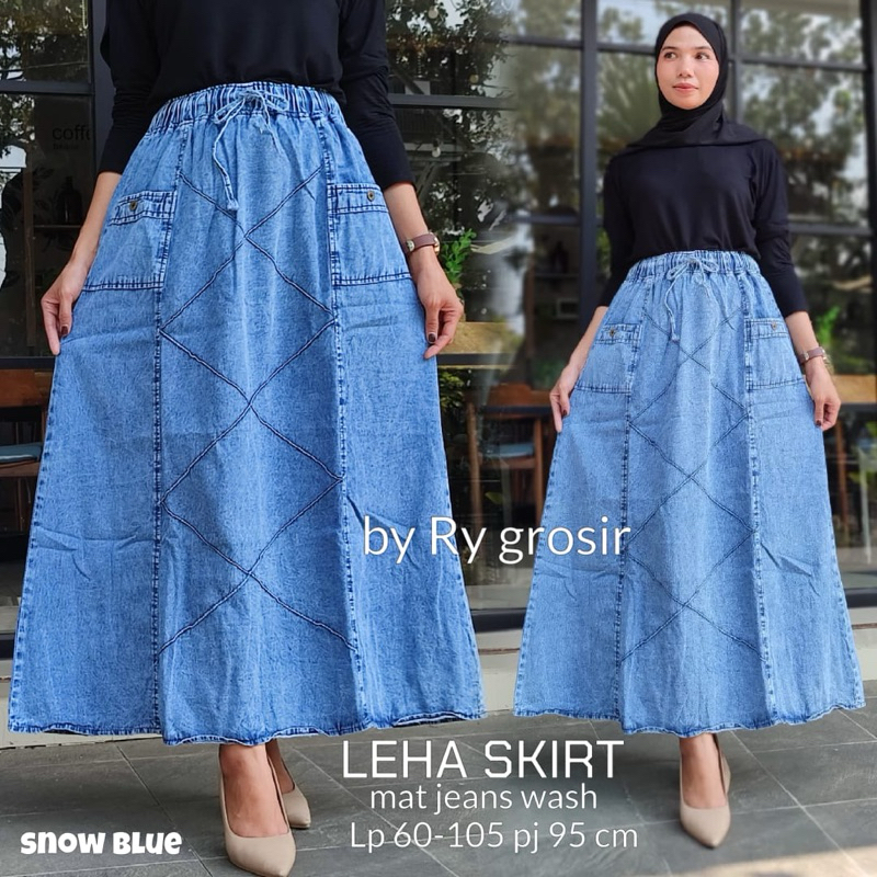 Rok Wanita Leha Jeans Mayung Wash Polos
