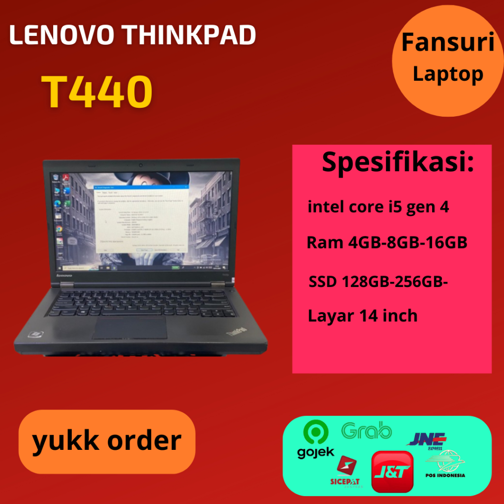 Laptop lenovo thinkpad T440 core i5 gen4 ram 8gb ssd 256gb