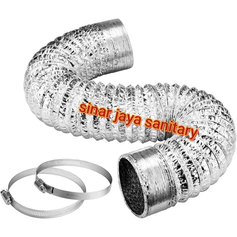 Flexible cerobong alumunium 8inch 10meter +klem 2 / Pipa cerobong asap 8inch