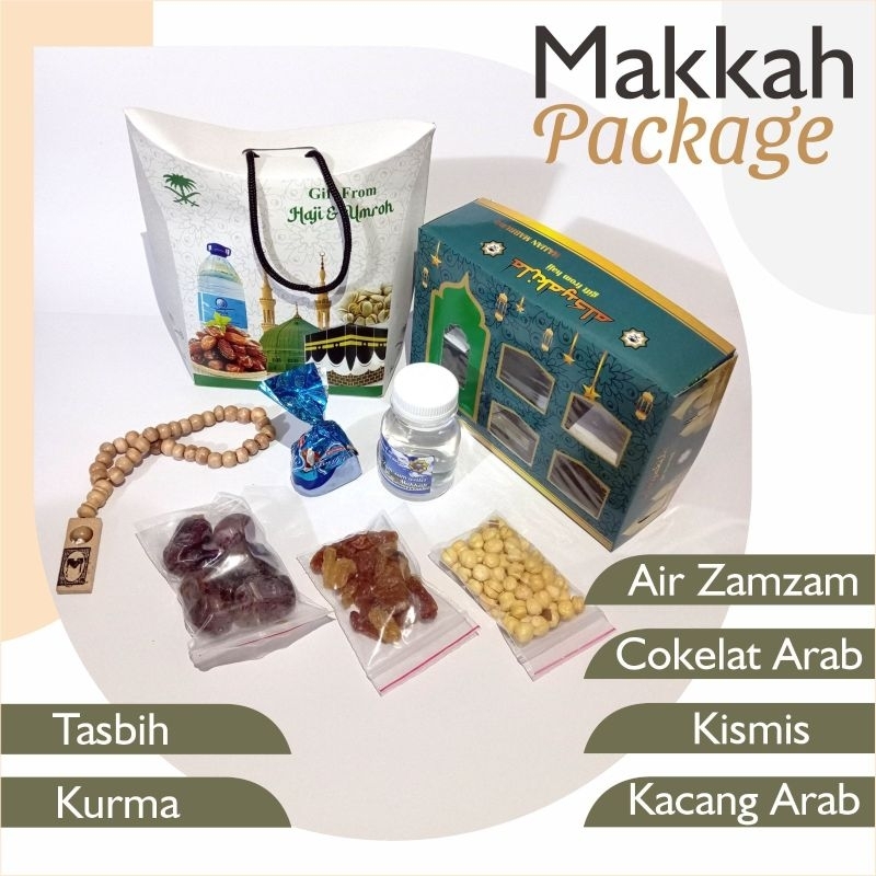

Paket oleh oleh haji umroh berkualitas kismis kurma kacang arab zam zam tasbih cokelat