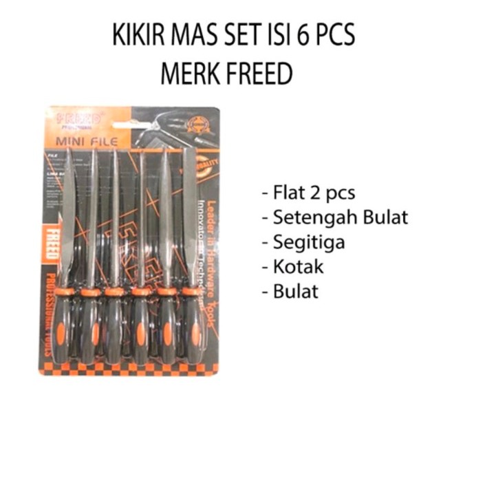 Alat Kikir Mas Set Isi 6 Pcs FREED - Kikir Emas Gagang Karet