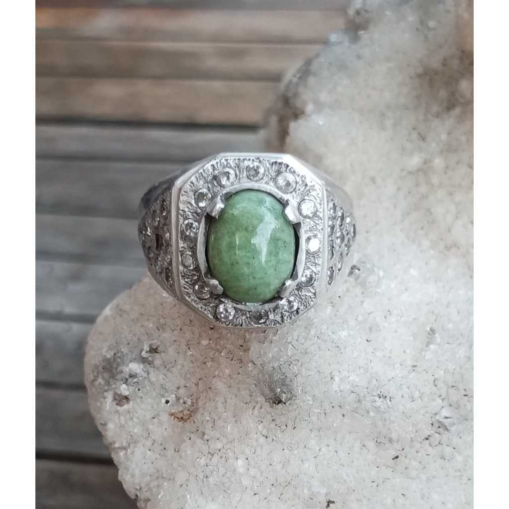 Natural Giok Burma Kristal Ring Perak 925 HM Mewah