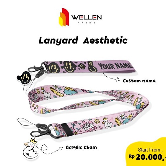 

KODE U68B WELLEN PRINT Cetak Lanyard Aesthetic 2 Sisi Custom Print Gantungan Card Holder ID Card Tali HP dan Kartu Nama