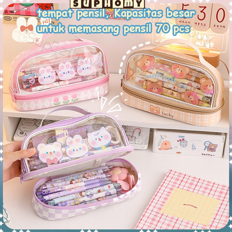 

KODE W59C Tempat Pencil Tas Pena Tas Pensil kotak pencil tempat alat tulis Bahan PVC berkapasitas besar dengan stiker gratis