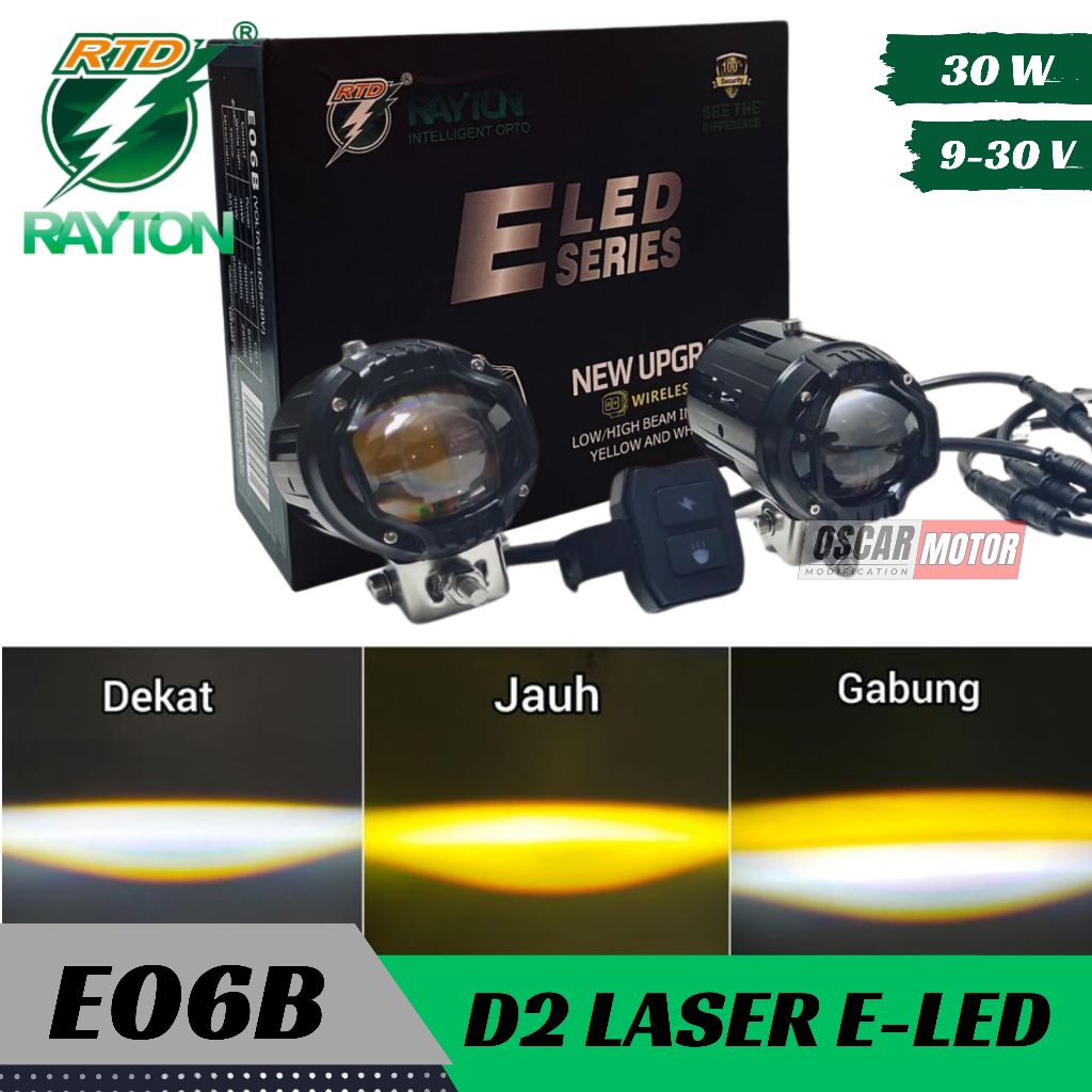 Lampu D2 Laser LED RTD RAYTON  Wireless Remot LED CHIPS 30W RTD RAYTON E06B High Low Plus Kipas