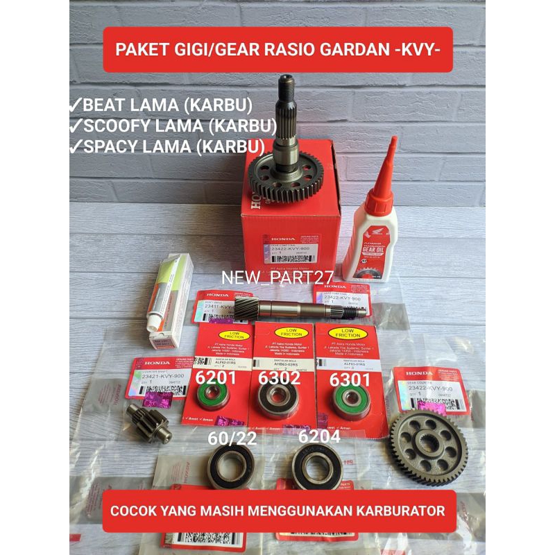 Paket Gigi rasio gardan (KVY) + bearing 5 pcs beat karbu/Scoopy karbu/spacy karbu