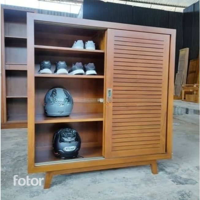 Lemari Rak Sepatu Minimalis Kayu Jati | Lemari Rak Dapur Kayu | Rak Buku| Mebel Jepara