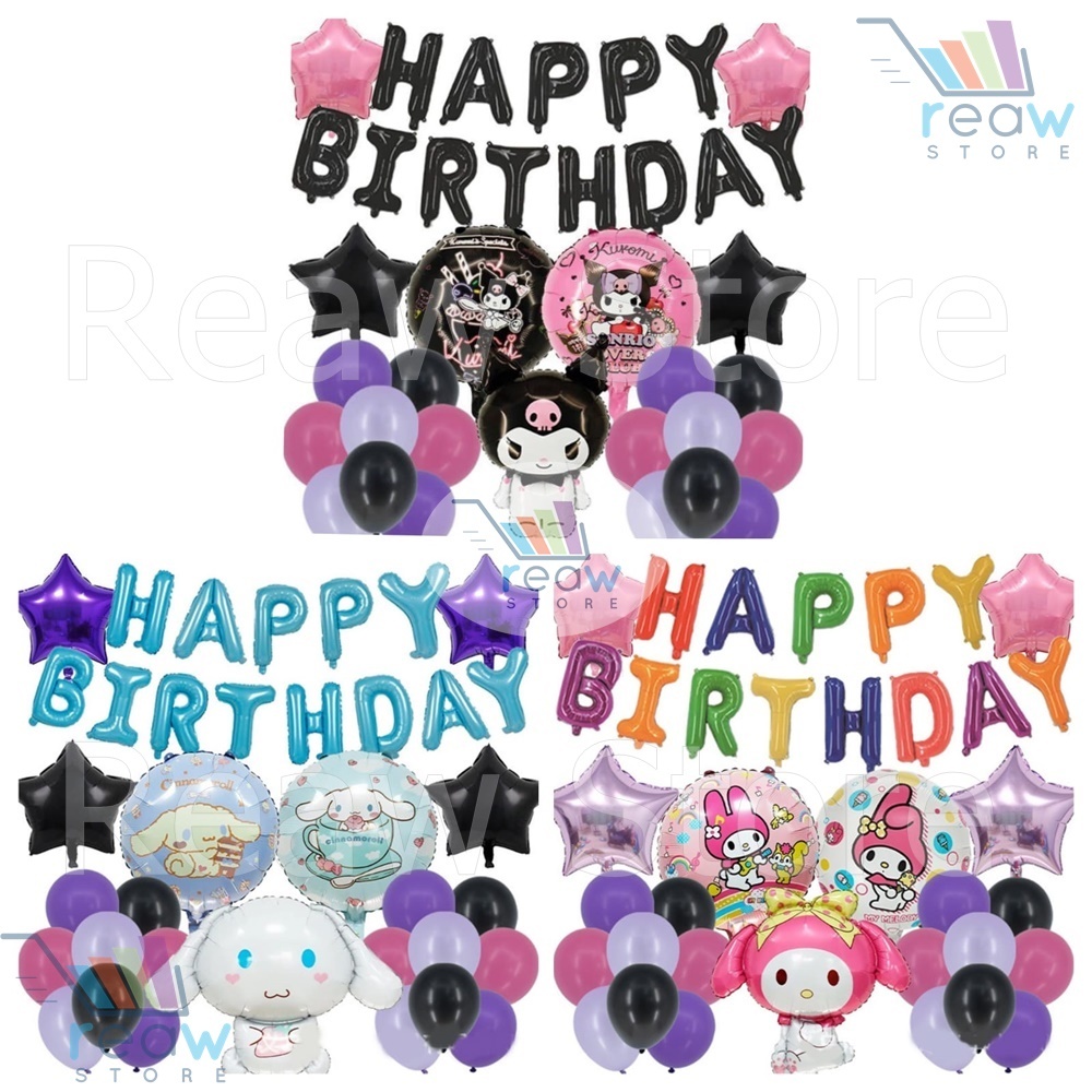 Paket Dekorasi Hiasan Balon Ulang Tahun Happy Birthday Sanrio Cinnamoroll Kurumi Melody 03
