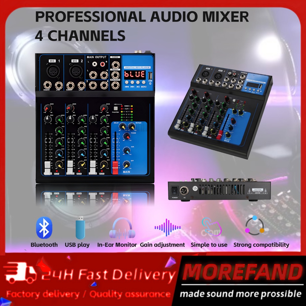 MOREFAND AUDIO MIXER mixer profesional 4-channe MG04BT mixer Penguat sinyal USB Penguat KTV