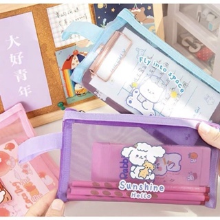 

DY PACK Tempat Pensil Jaring Zipper Transparant Karakter Ins Asthetic Pencil serbagunan HN-19