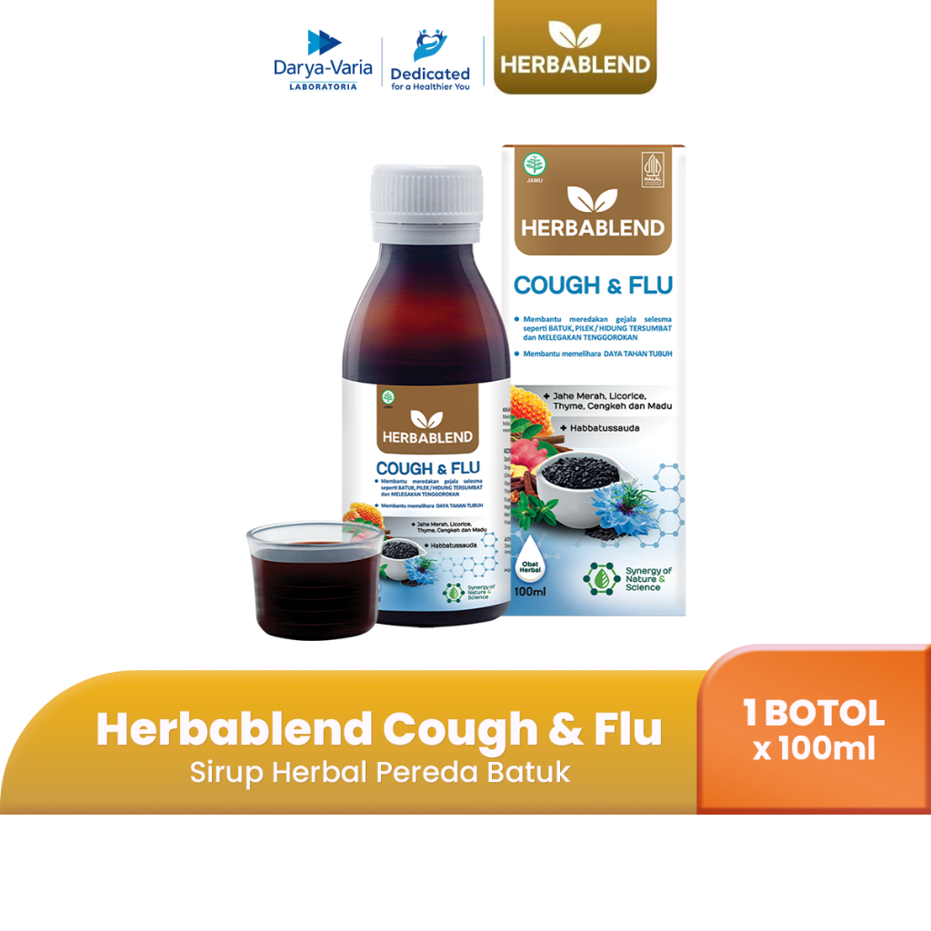 Herbablend Cough & Flu (1 botol x 100 ml) Suplemen Kesehatan Habbatussauda | obat batuk herbal | oba