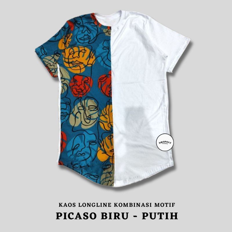 KAOS TSHIRT LONGLINE KURTA KOMBINAS BELAH MOTIF KATUN PRINTING LENGAN PENDEK COWOK CEWEK PRIA WANITA