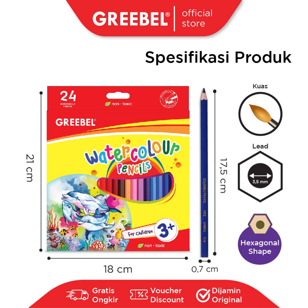 

GREEBEL Pensil Warna WATERCOLOR /Coloring/Color/Colour Pencils - isi 24