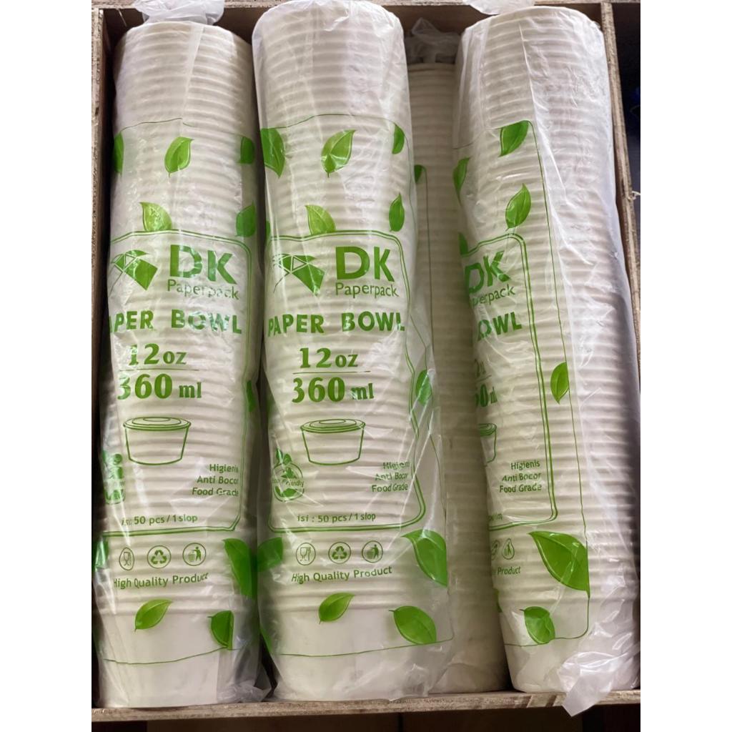 (Isi 50 pcs) DK Paper Bowl 12 Oz 360ml Putih Mangkok Kertas