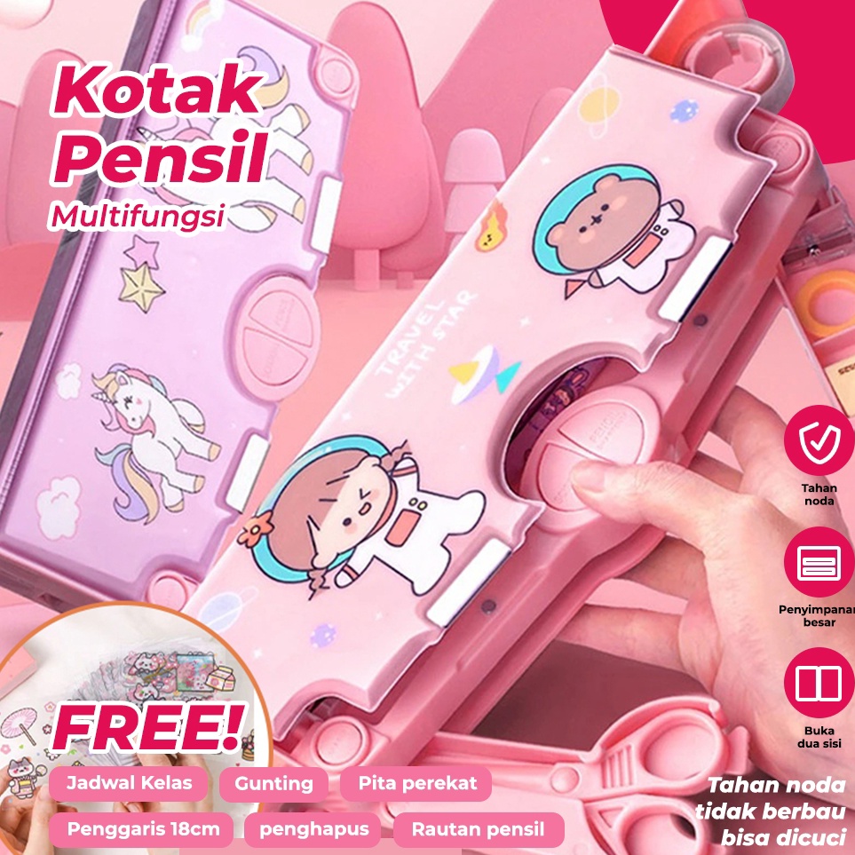 

KODE G96P SNI Kotak Alat Tulis Kotak Pensil Pola Kartun Rautan Kapasitas Tempat Pensil Dua Lapis Bahan Plastik Multifungsi