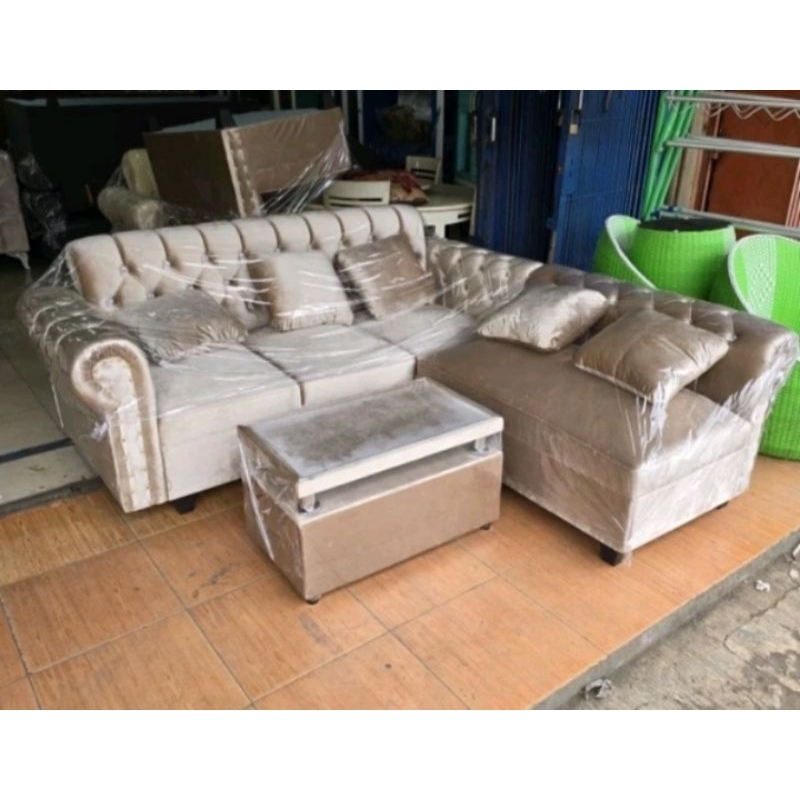 SOFA CASTERFILD KANCING FULL BLUDRU MEWAH / SOFA L RUANG TAMU