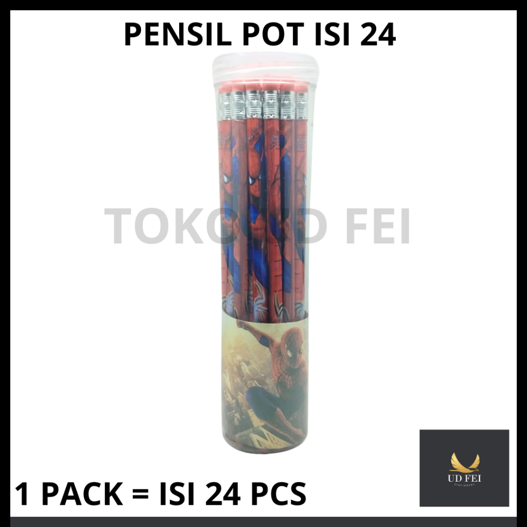 

(1 PACK= 24 PCS) PENSIL POT 24/Pensil 2B / fancy karakter tabung (24pc), pensil pot, pensil set, pencil fancy 2B / Pensil Kayu tabung isi 24 pcs