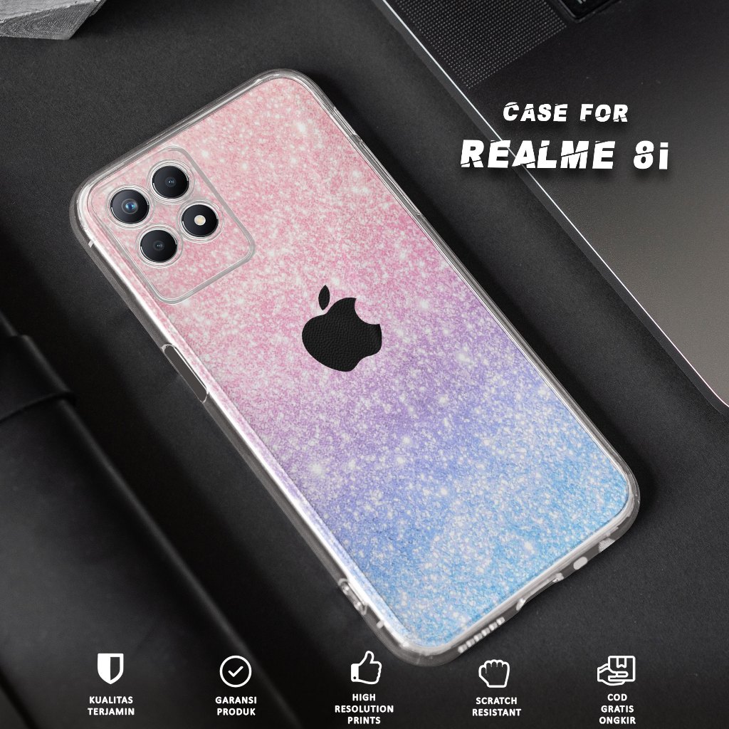 CASE REALME 8i - CASING REALME 8i Motif APL GLITTER - Softcase Premium Fourside - Bening Transparant