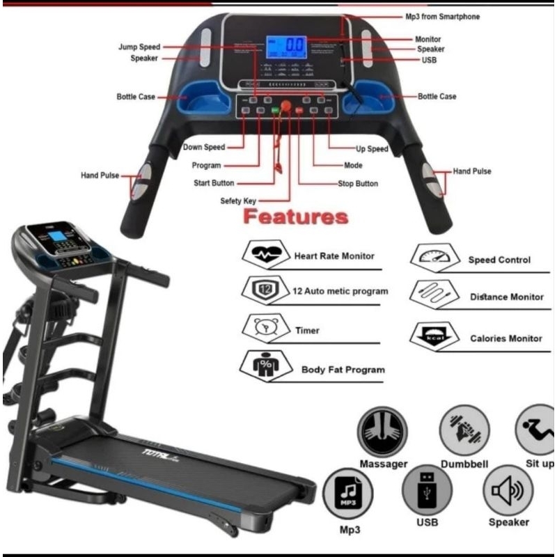 TREADMILL ELEKTRIK TL 619 TREADMILL ELEKTRIK 3 FUNGSI TOTAL FITNESS
