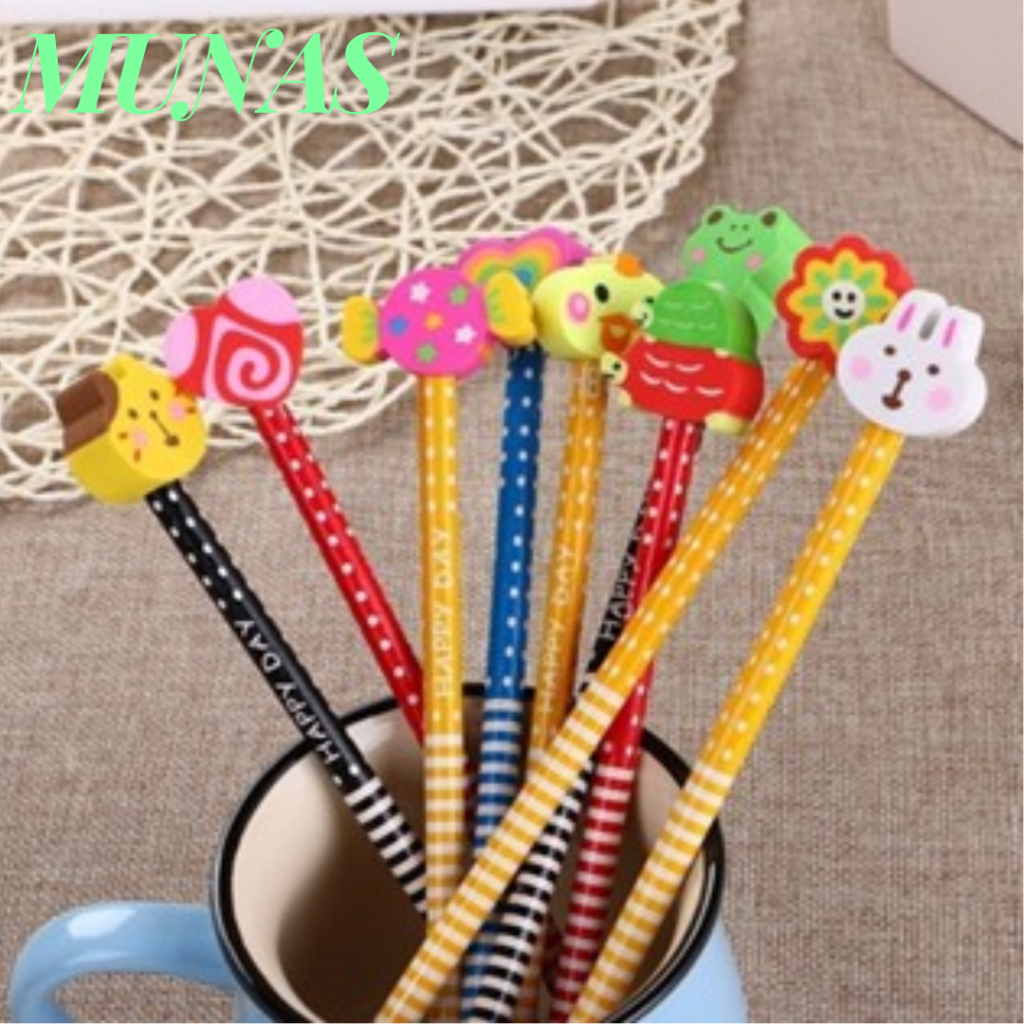 

MUNAS Pensil Karakter Kartun Lucu Motif Garis Polkadot Pensil Karakter + Penghapus Pensil Lucu Ada Penghapus 3D Pensil Fancy Unik Pensil Warna-Warni Untuk Souvenir Alat Tulis Sekolah TK SD Cartoon Pencil With Eraser