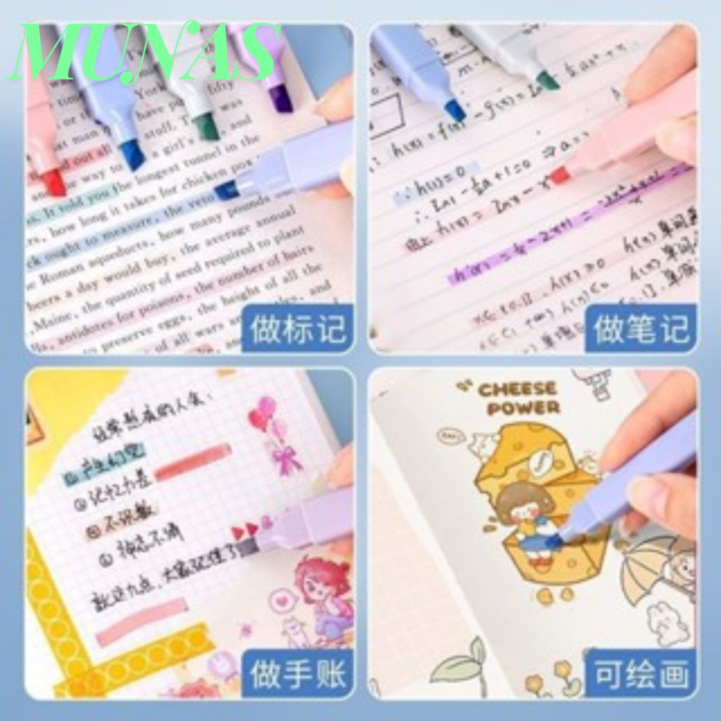 

MUNAS 1Set Highlighter Dua Sisi Warna pastel 6 Pcs Spidol Warna Double Side Two head Pen Diary Marker Stationery Lucu Unik Penanda Buku Warna Warni Pena Kepala Ganda Ujung Lembut