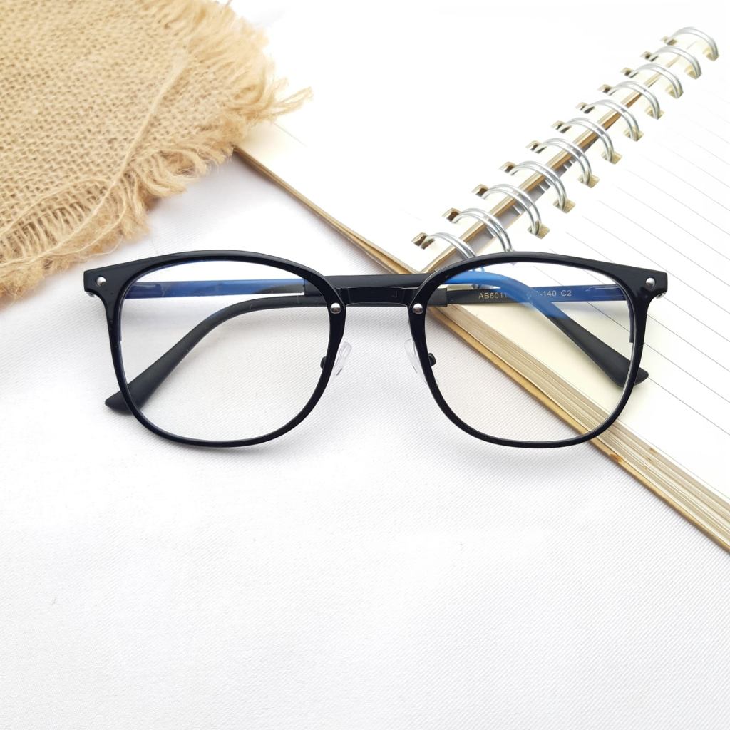 Kacamata Unisex Termurah Model Frame Kotak Kecil Bahan Kombinasi Plastik Besi Gratis NORMAL/MINUS/SI