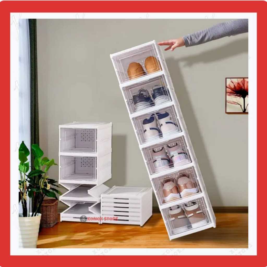 Box Sepatu Lipat 6 Susun / Lemari Rak Sepatu Tertutup