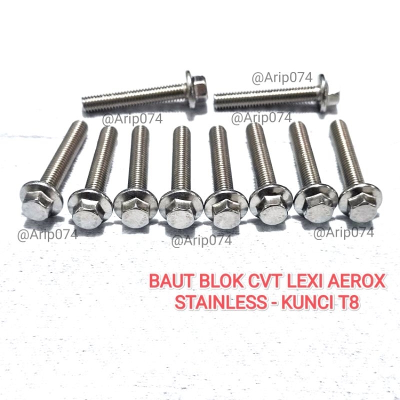 BAUT BAK CVT YAMAHA AEROX LEXI STAINLESS 304 KUNCI T8 BAUT BLOK CVT BAUT TUTUP BAK CVT YAMAHA LEXI A