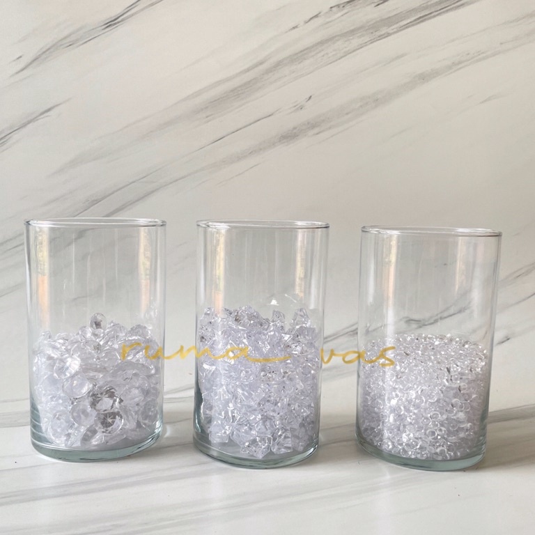 Sudah READY Batu vas bunga hiasan isian vas diamond permata kristal bening dekorasi vas bunga kaca p