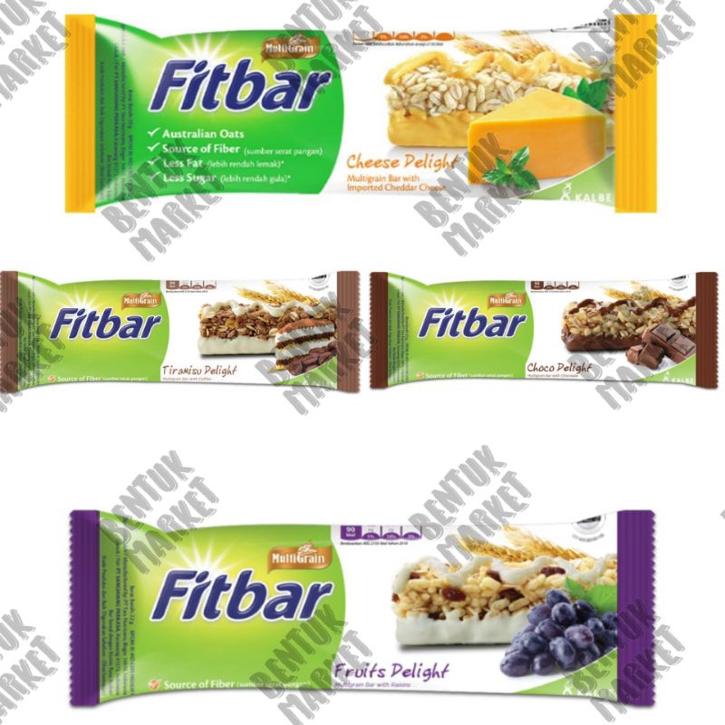 

Fitbar Multigrain Bar Cheese Delight 20gr / Choco Delight / Tiramisu Delight / Fruits Delight / Cemilan Diet