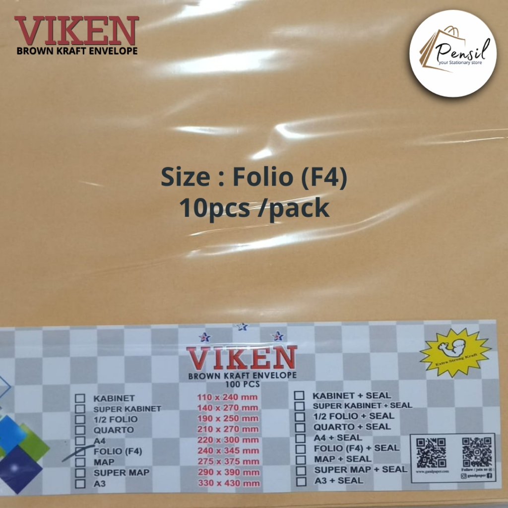 

Amplop Coklat Folio Amplop Coklat F4 Tanpa Perekat - 10lembar/Pack
