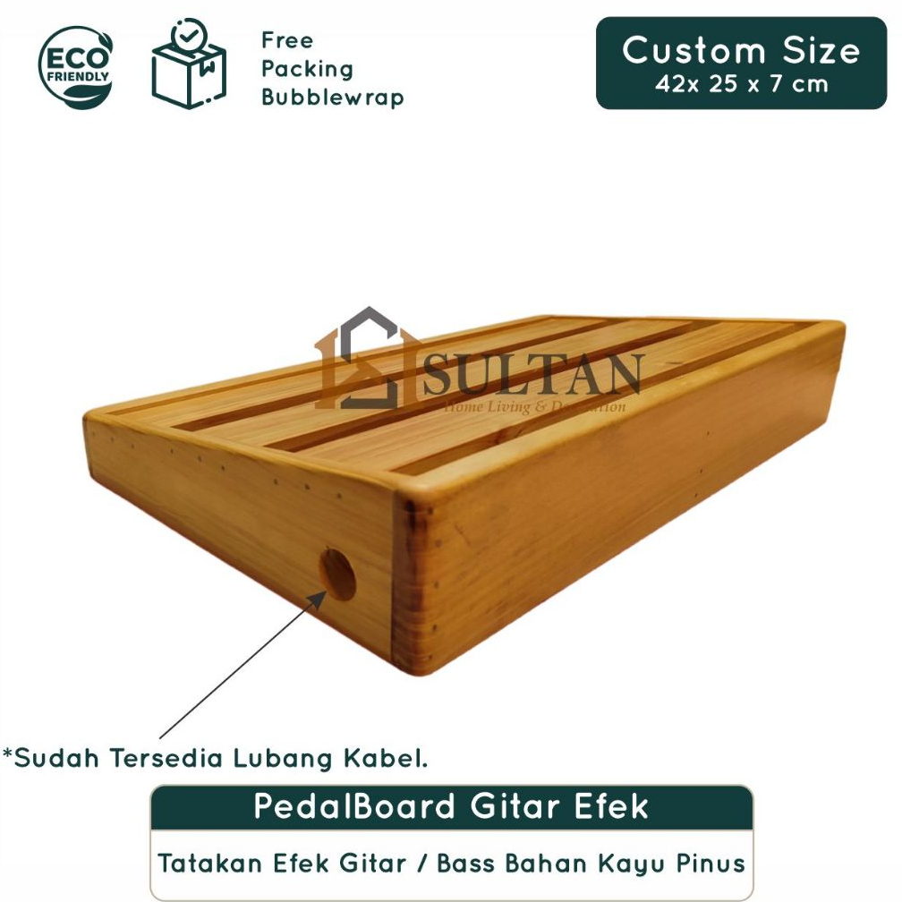 Custom Pedalboard Tatakan Efek Gitar Kayu Pinus Solid Size 42x25x7cm