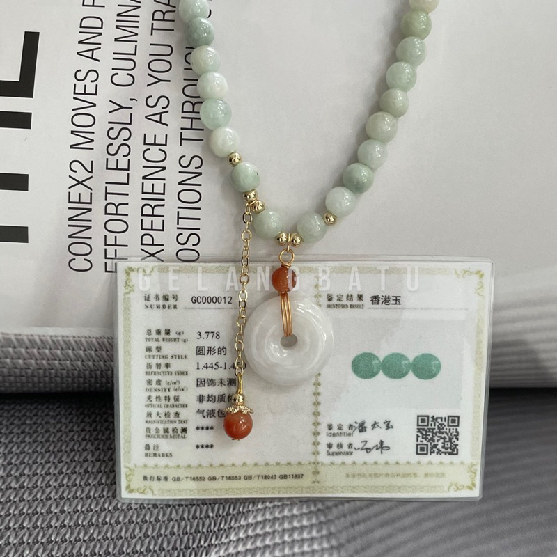 KALUNG BATU giok / natural Hetian Nephrite stone 6mm green with pendant / kalung liontin batu alam b