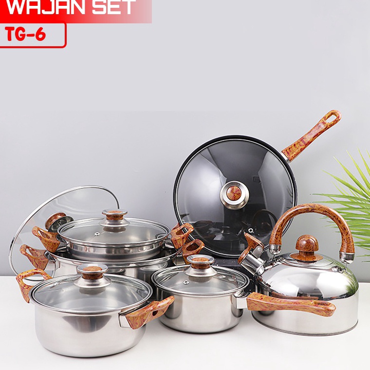Keluaran Terbaru Set Panci Masak Stainless Steel Satu Set Wajan Panci Murah Tahan Lama Set Alat Masa