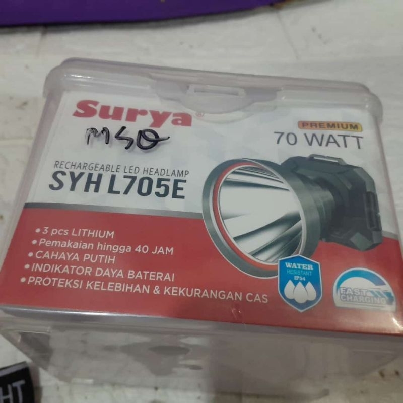 senter kepala syhl705e premium 70 watt 
Premium 
merk surya 
cahaya putih