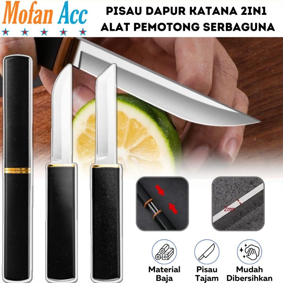 Tren Kekinian Pisau Dapur Katana 2in1  Alat Pemotong Daging Sayur Buah 2pcs  Chef Japanese Bahan Baj