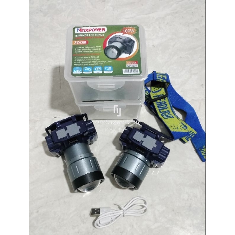 senter kepala zoom led chip 100 watt maxpower telescop led focus baterai 5000 mAhtahan 30 jam cahaya