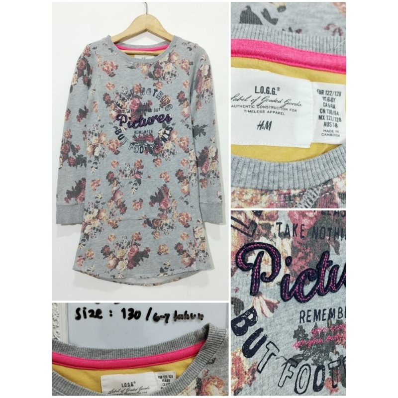 H&M LOGG SWEATER ANAK ABU PUPUS  BUNGA VINTAGE LENGAN PANJANG TANGAN  RIB B18