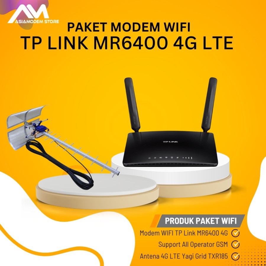 Paket Router Modem TPLINK MR6400 4G LTE WIFI Hotspot & Antena Yagi Grid Extreme Gain Lengkap