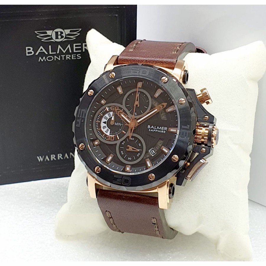 Jam Tangan Pria BALMER Original Kaca Sapphire 7975 B7975 Chronograph - Rosegold Brown