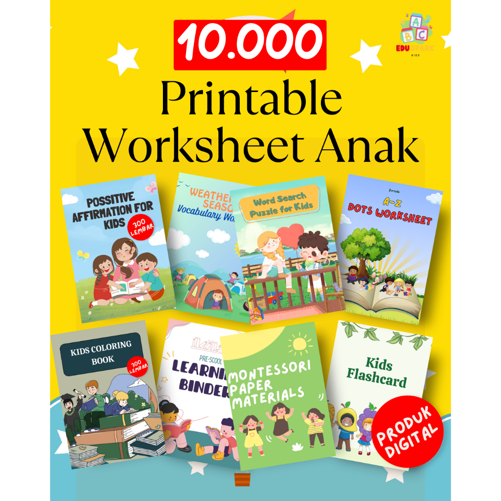 10.000++ Paket Printable Worksheet Untuk Anak umur 2-5 tahun - Activity Worksheet - Buku Mewarnai - 