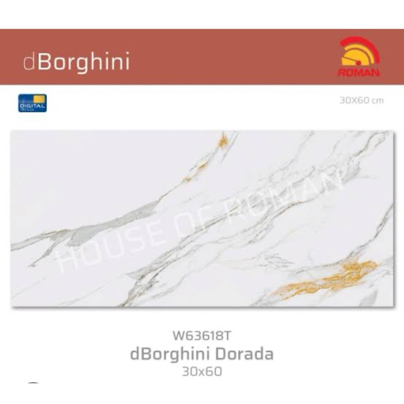 Keramik Dinding 30x60T Roman dBorghini Dorada Motif Marble Abu dan Emas