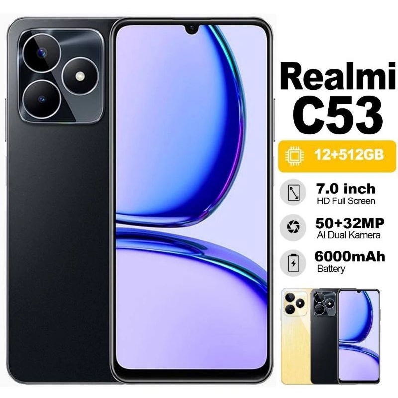 Cuci gudang Hp Realmi C53 5G Layar 7inch Ultra-Slim Terbaru Ram8/256GB Smartphone