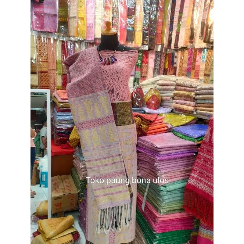 SONGKET TUMTUMAN TENUNAN TARUTUNG BENANG  BEMBERT SUTRA KRISTAL PRADA KOREA.WARNA PINK GOLD.