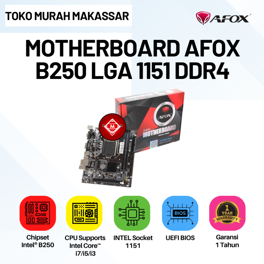 Motherboard Afox B250 LGA 1151 DDR4 / AFOX Motherboard B250 MA4+NVME LGA1151 / MB-AFX04