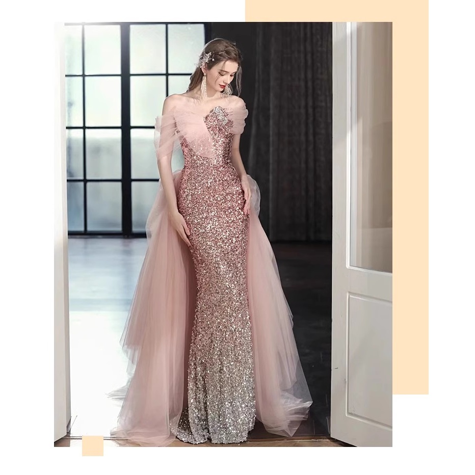 Gaun Pesta 2405010 Rose Gold Pink Sabrina Mermaid Sayap Party Dress