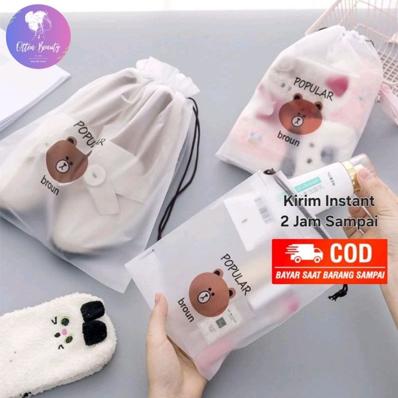 Anti Air Pouch Travel Multi Fungsi Motif Lucu Tas Serut Transparan Motif Varian Kecil, Sedang dan Be