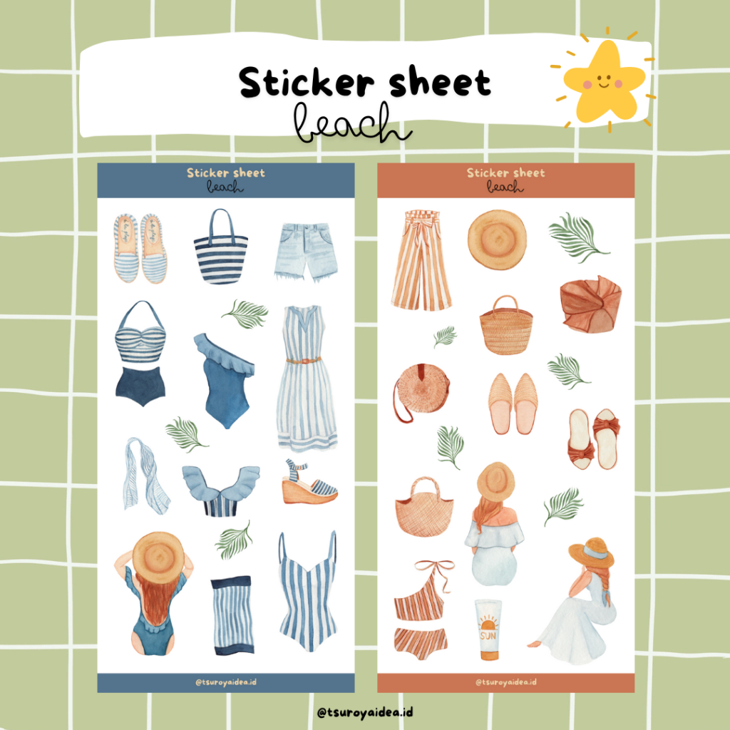 

SS003 - Beach Sticker Sheet, Sticker Journal Lucu Aesthetic