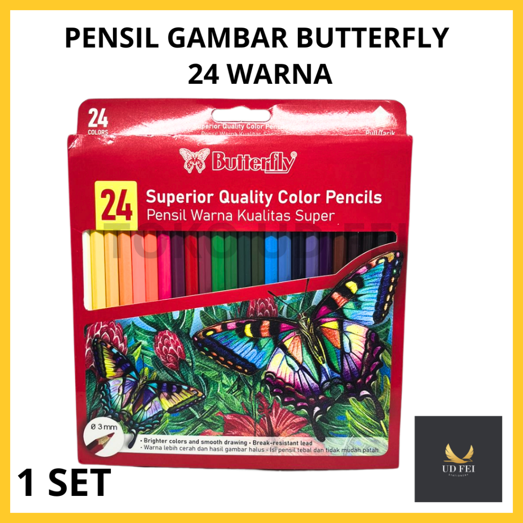 

(1 SET) Butterfly Pensil Warna Panjang 24 Warna /Butterfly Pensil Warna Panjang 12 WarnaSuper Quality/Pensil Gambar Butterfly/ Pensil Gambar 12 warna/ Pensil Gambar 24 warna